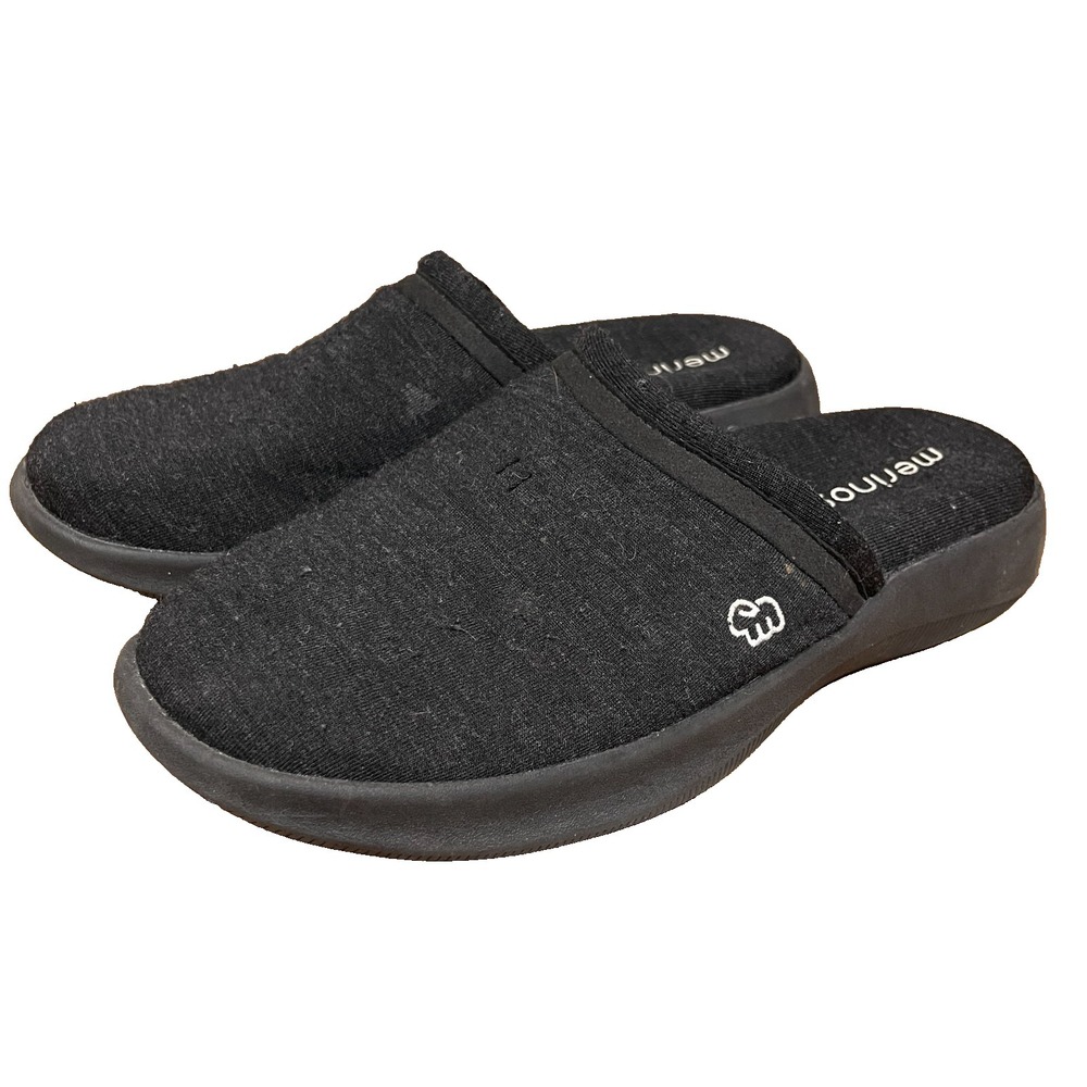 Merinos Women Classic Comfort Slide Slip On Mules Heathered Black Merino Wool 9